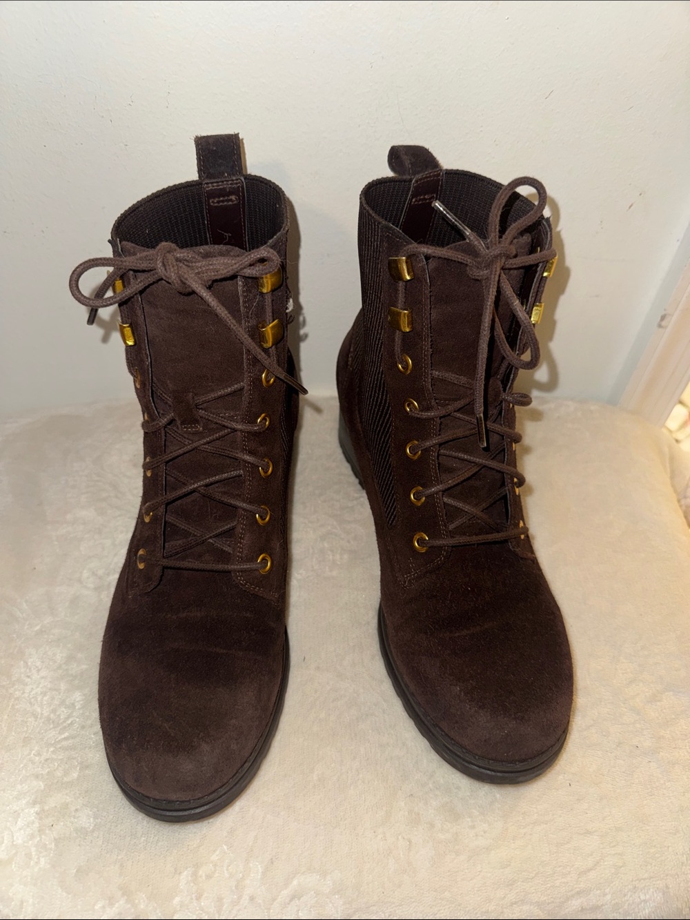 Cole Haan Dark Brown Suede Lace-Up Ankle Boots